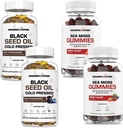 ORGANICS NATURE Black Seed Oil Capsules (2 Botellas) & Sea Moss Gummies (2 Botellas) ← Vegan Softgels, para el cabello, la piel, el corazón, soporte conjunto, Lung Detox, Energía, Mucus Clear, Tiroides, Digestión Omega 3s
