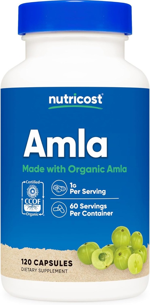 Nutricost Amla 1000mg, 120 Cápsulas Vegetarianas - CCOF Certified Made with Organic, Non-GMO, Gluten Free, 60 Servimientos