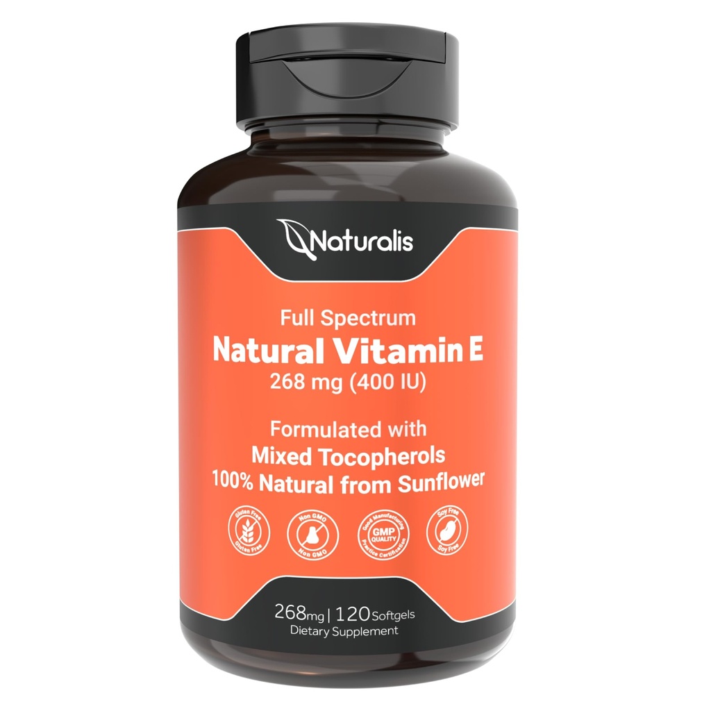 Naturalis Sunflower Vitamina E 268mg (400 UI) con Tocopherols mixtos ← Esquí esencial Vitamina &amp; Apoyo inmunitario ← Non-GMO, Soy &amp; Gluten Gratis