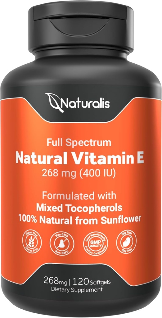 Naturalis Sunflower Vitamina E 268mg (400 UI) con Tocopherols mixtos ← Esquí esencial Vitamina &amp; Apoyo inmunitario ← Non-GMO, Soy &amp; Gluten Gratis