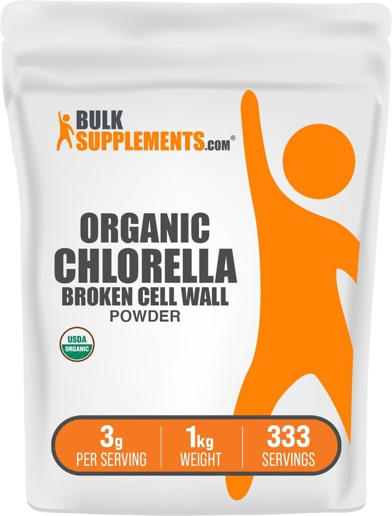 BulkSupplements.com Polvo de Clorella orgánica - Muro de células rotas, Polvo de Superalimentos Verdes, Suplemento de Clorella - Sin gluten, 3g por ser, 1kg (2,2 libras) (Pack de 1)