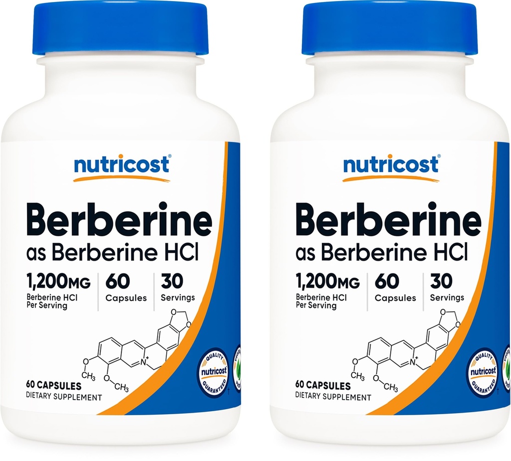 Nutricost Berberine HCl 600mg, 60 cápsulas (2 botellas) - Gluten Free, Veggie Caps, Non-GMO