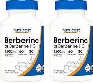 Nutricost Berberine HCl 600mg, 60 cápsulas (2 botellas) - Gluten Free, Veggie Caps, Non-GMO
