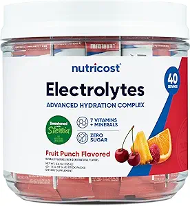 Complejo de electrolitos Nutricost, Flavored Fruit Punch, 40 Stickpacks - Complejo avanzado de hidratación