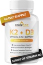 Vitamina D3 5000 UI con vitamina K2 (MK7) Suplemento - Premium Immune, Corazón &amp; Bone Health Capsules - Vitamina K2 D3 Complejo con 5000 UI de Vitamina D3 &amp; 90 mcg de Vitamina K2 mk7-60 Conde