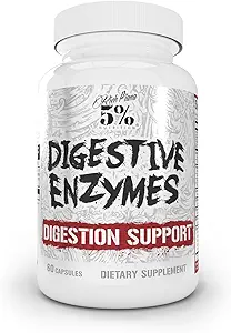 5% Nutrición Rich Piana Digestive Enzymes w/Vitamin B Complex ← Enzymes for Protein, Carb, Fat, Fiber " Lactose Breakdown ← Betaine, Bromelain, Papain (Papaya), Lipase, Lactase, 60 Veg Caps (30 Svgs)