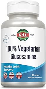 KAL 100% Glucosamina Vegetariana 1000 mg, Suplemento Conjunto de Salud con Glucosamina Vegan HCl, Soporte Conjunto para Confort y Movilidad, Made Sin Peces, Garantía de 60 días, 60 Servimientos, 60 Tabletas