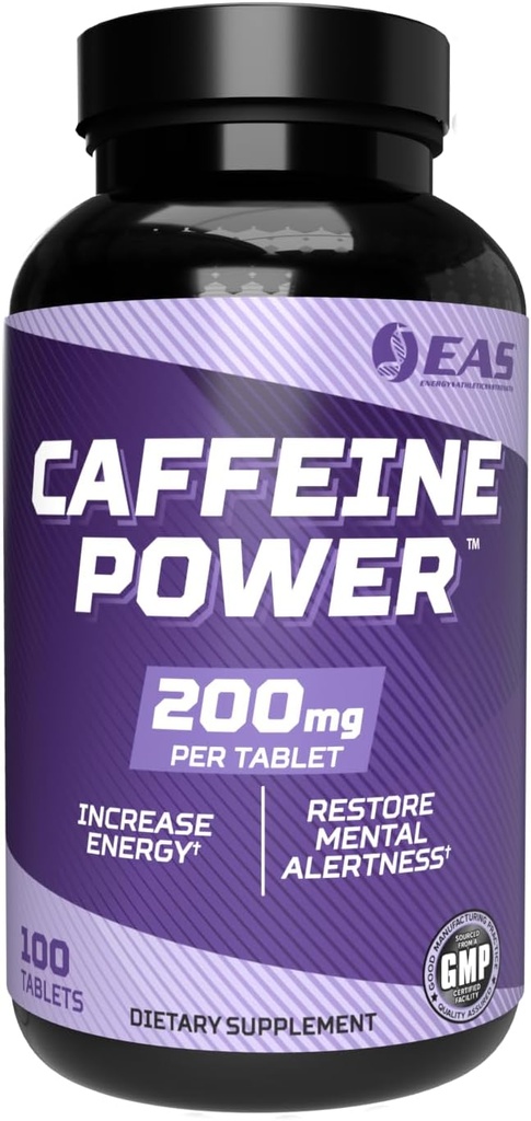 EAS Caffeine Power 200mg ← Caffeine Pills Suplemento TENIDO Aumentar Energía &amp; Restore Mental Alertness TEN Gluten Free, Non GMO, Vegetarian Friendly TEN 100 Tablets