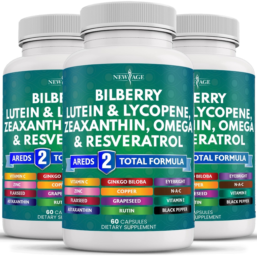 NUEVA AGE Salud Ocular Vitaminas con Luteina de Fresa &amp; Zeaxanthin Lycopene Resveratrol Grape Extracto de semillas Astaxanthin - Ojo Vitamina - 180 Con