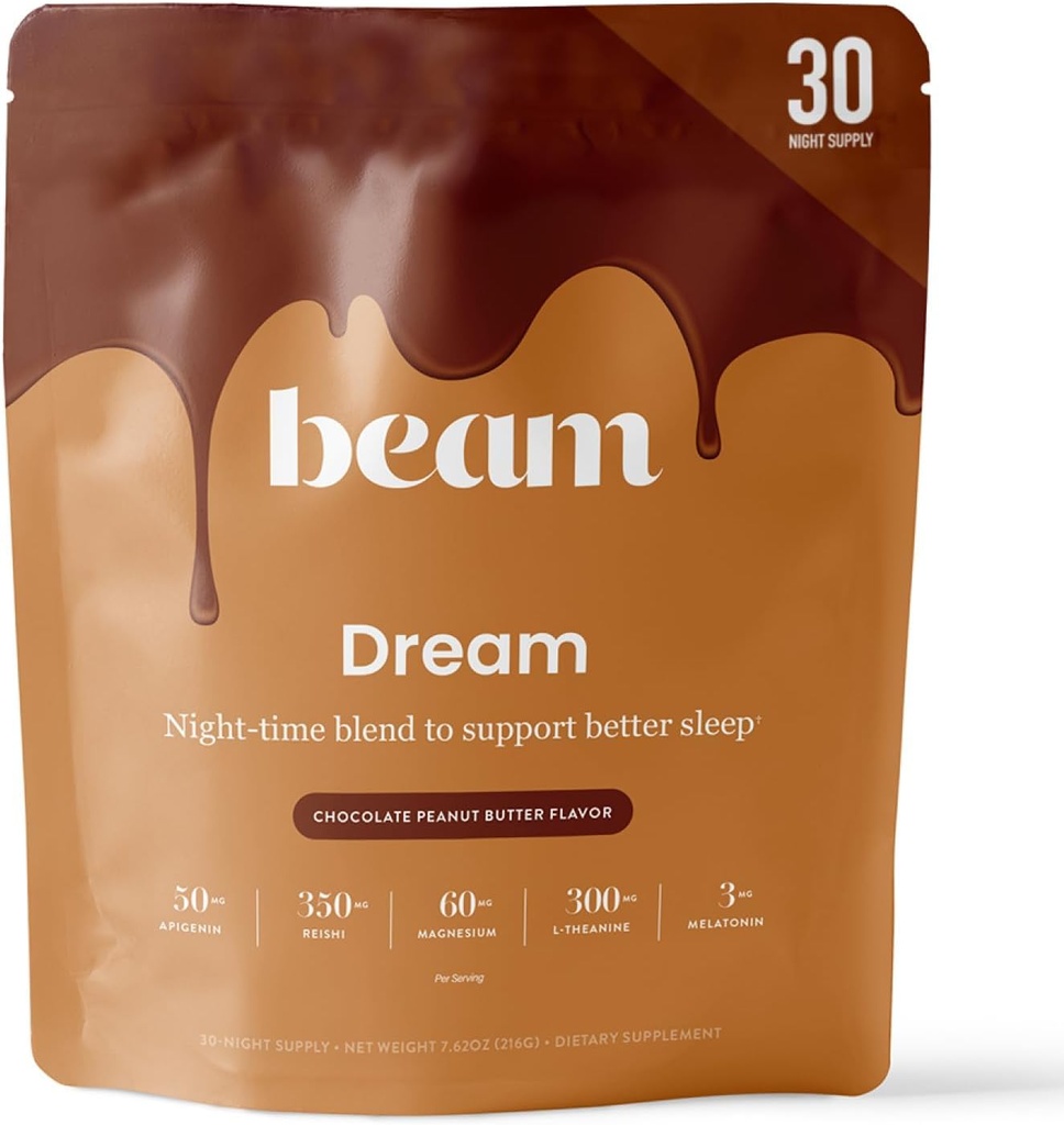 Beam Dream Sleep Powder, L-Theanine, Apigenin, Reishi y Magnesium, Third Party Tested Natural Sleep Aid &amp; Sleep Supplement for Deep Sleep, Relax and Recovery, Natural Sleep Support, 30 Servings