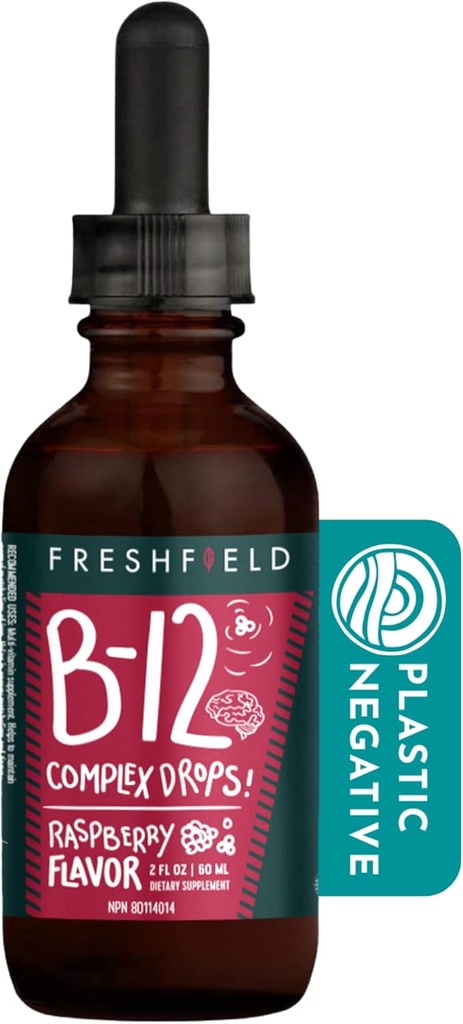 Freshfield Naturals B Complex Drops: B12, B2, B3, B5, and B6, Vegan-Friendly Liquid Formula, Enhanced Absorption  1200 mcg Methylcobalamin ← Energize, Elevate Mood y Support Heart Health