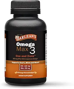 Ideal Omega Max 3 suplementos de aceite de pescado, 1000 mg Softgels, EPA y DHA Fatty Acid Pills para hombres y mujeres, Orange Flavor, 60 Cuenta