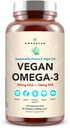 AMANDEAN Vegan Omega 3 Suplemento. Premium Fish Oil Alternative. Algae DHA &amp; EPA. Carrageenan Free Softgels. Ácidos grasos esenciales de Algal. Corazón, Cerebro, Ojo, Esquía, Apoyo Inmunitario. (60ct)