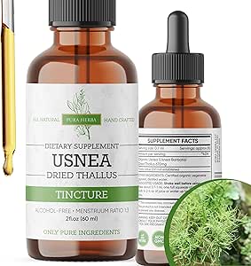 Orgánica de Usnea Liquid Drops - Soporte natural y salud respiratoria para adultos - Vegan, Sin alcohol, Made in USA, 2 Fl Oz