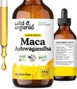 Wild &amp; Organic Maca Root Ashwagandha gotas para hombres y mujeres - Liquid Maca Ashwagandha Suplemento para el apoyo general - Peru Extract Tincture - Vegan, Azúcar &amp; Alcohol-Free - 4 fl oz