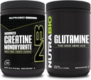 NutraBio Creatine Monohydrate Supplement, Unflavored, (300g) and L-Glutamine Powder, (500g) – Workout Supplement Bundles Supports Muscle Energy, Recovery, and Strength