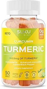SUKU Turmeric Curcumin Sugar Gummies gratis con 1003mg de Turmeric - Black Pepper Protege el hígado, mejora la digestión, respuesta de inflamación " salud conjunta – limón sabor (50 Gummies)