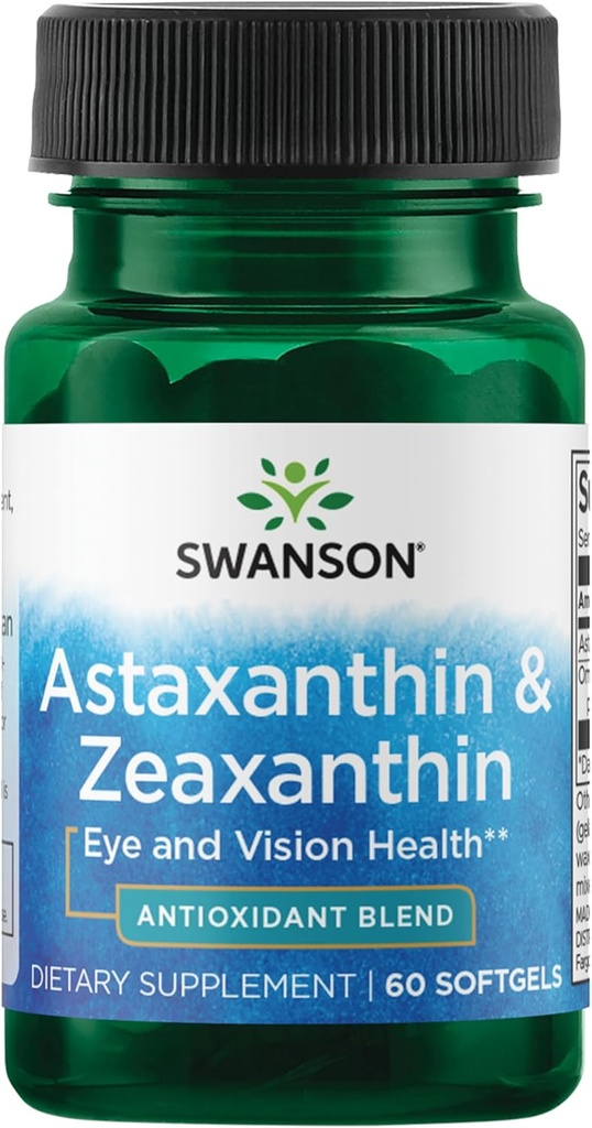 Swanson Astaxanthin " Zeaxanthin Eye Vision Brain Skin Health Antioxidant Support Supplement (Astaxanthin 4 mg " OmniXan Zeaxanthin 4 mg) 60 Softgels Sgels