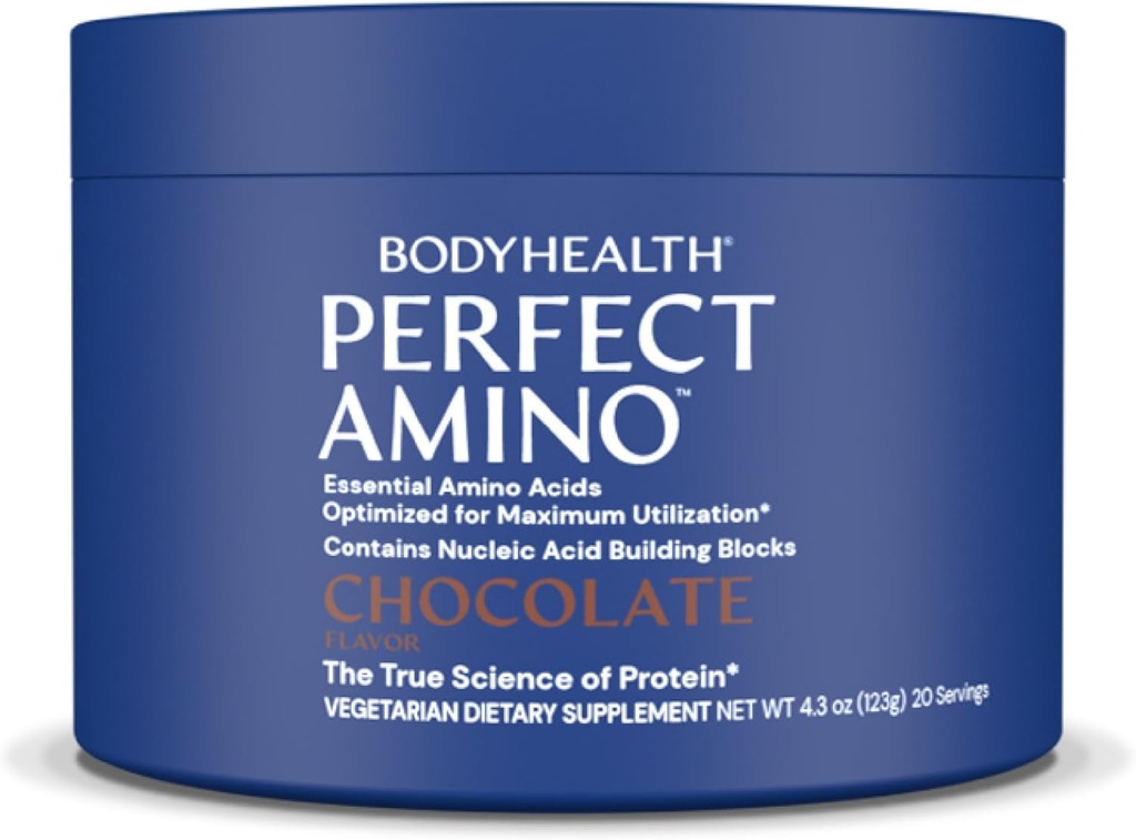 BodyHealth PerfectAmino Powder - BCAA and EAA Powder for Pre and Post Workout - Amino Acid Energy Drink for Men and Women to Support Lean Muscle and Recovery - Chocolate - 20 Servings