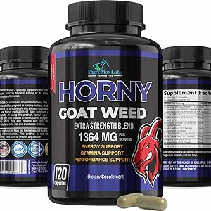 Horny Goat Weed Extra Strength -120 Capsules w. Maca, L-Arginine, Ginseng - Boost Desire, Performance, Stamina, Energy, Non-GMO Fórmula, 120 cápsulas