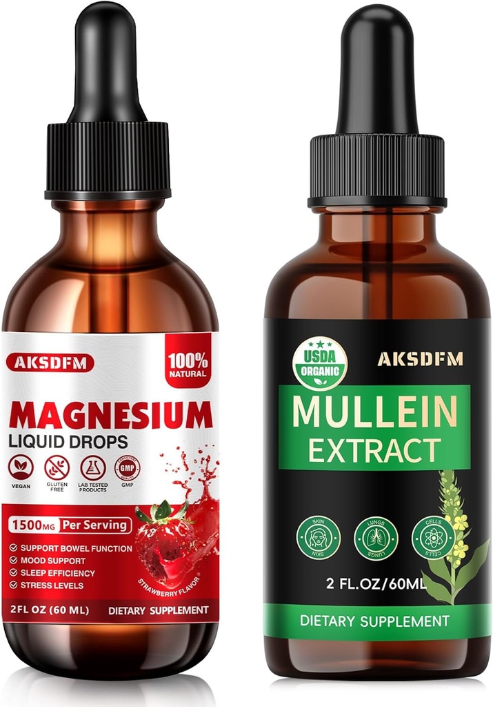 Bundle - Magnesium Glycinate Liquid &amp; Mullein Leaf Extract - Stress Relief Support &amp; Respiratory Support