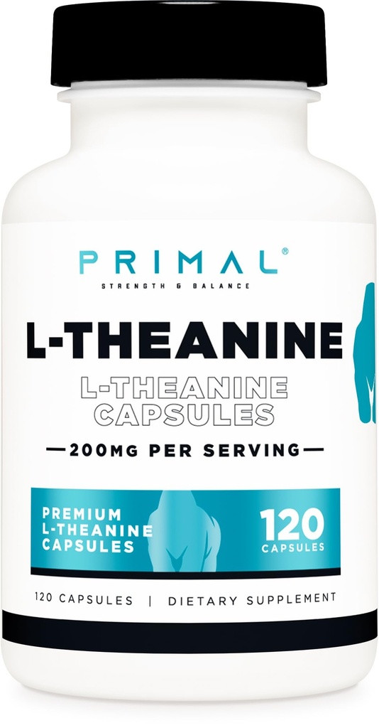 Primal L-Theanine Capsules (120 Servings, 200mg Per Serving) - Non-GMO, Gluten Free