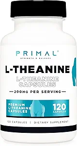 Primal L-Theanine Capsules (120 Servings, 200mg Por Serving) - Non-GMO, Gluten Free