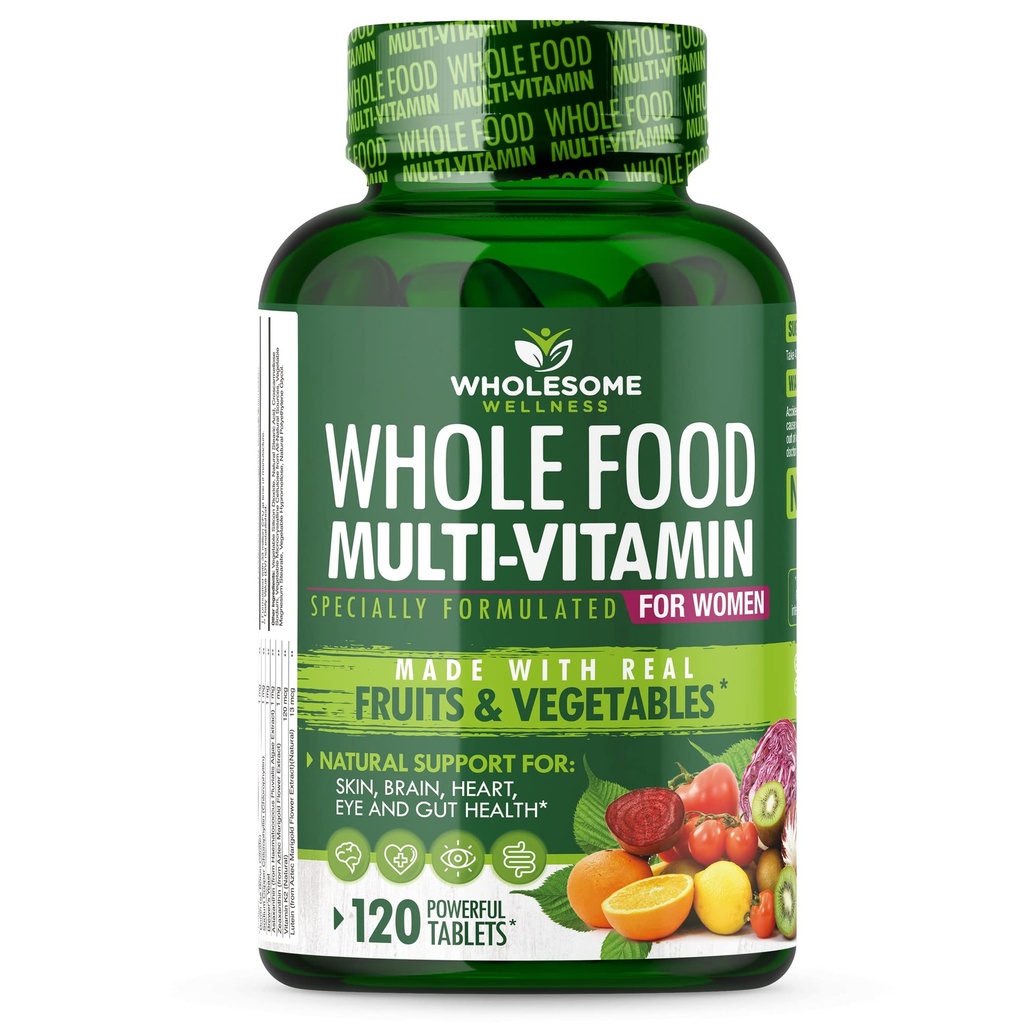 Wellness Whole Food Multivitamin for Women - Natural Multi Vitaminas, Minerales, Extractos Orgánicos - 120 Tablets