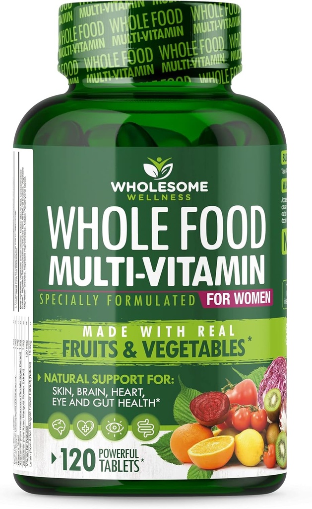 Wellness Whole Food Multivitamin for Women - Natural Multi Vitaminas, Minerales, Extractos Orgánicos - 120 Tablets