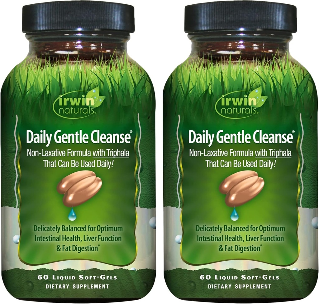 Irwin Naturals Daily Gentle Cleanse - 60 Liquid Soft-Gels, Pack de 2 - Fórmula no laxante con Triphala