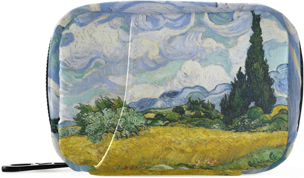 Campo de trigo con cipreses Van Gogh Pill Box 7 Day Pill Case Bag Travel Pill Organizer Bag with Zipper Portable Weekly Case Compact Size for Vitamin Supplement Holder