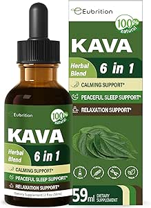Kava Root Drops for Calming & Relaxing Support, Natural Calm &amp; Sleep Supplements for Adults with Valerian, Chamomile Extract, High Bioavailability Liquid with Basil Promotes Relaxation. 2 oz