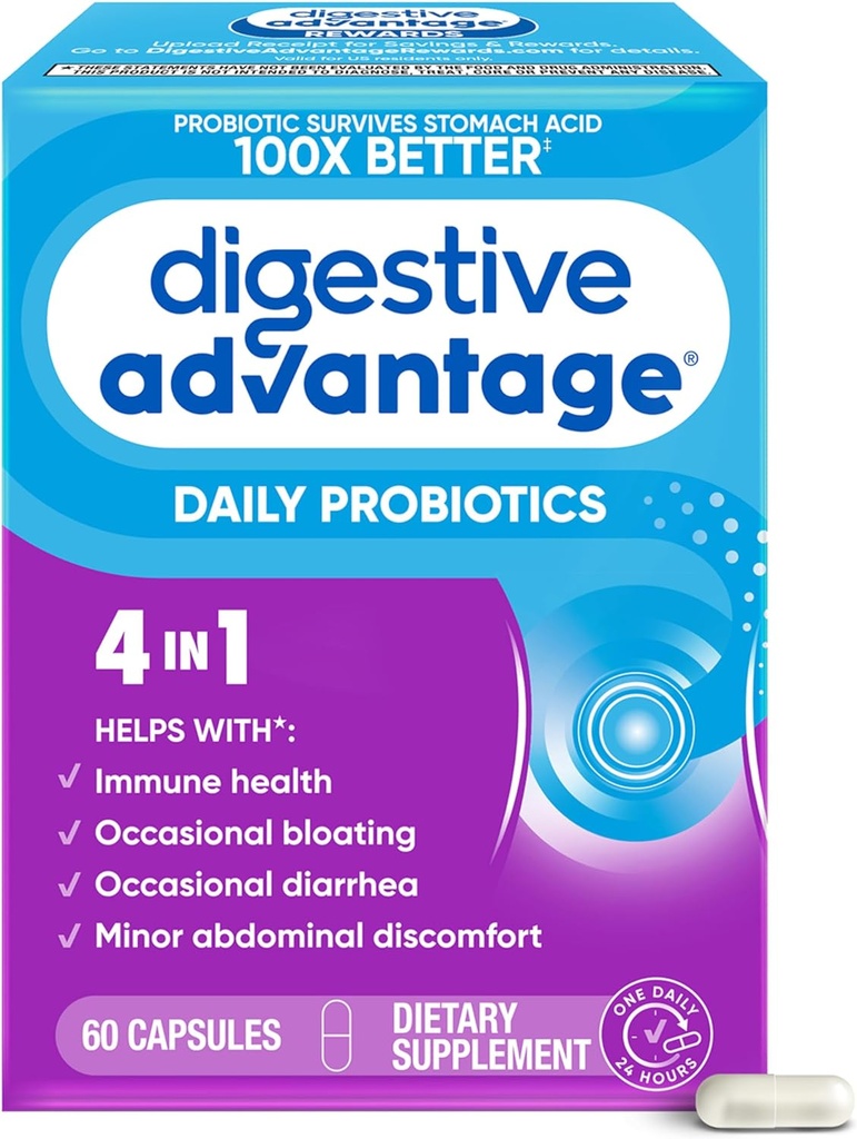 Beneficios Digestivos Probióticos para la Salud Digestiva, Probióticos Diarios para Mujeres Hombres, Apoyo Gut Health, Bloating ocasional & Diarrea, Menor Descomfort Abdominal, &amp; Apoyo Inmunitario, 60ct Capsules