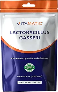 Vitamatic Lactobacillus Gasseri Probiotic Powder - Digestive Health Support - 100 Gram (3.5 OZ) - 100 Servings