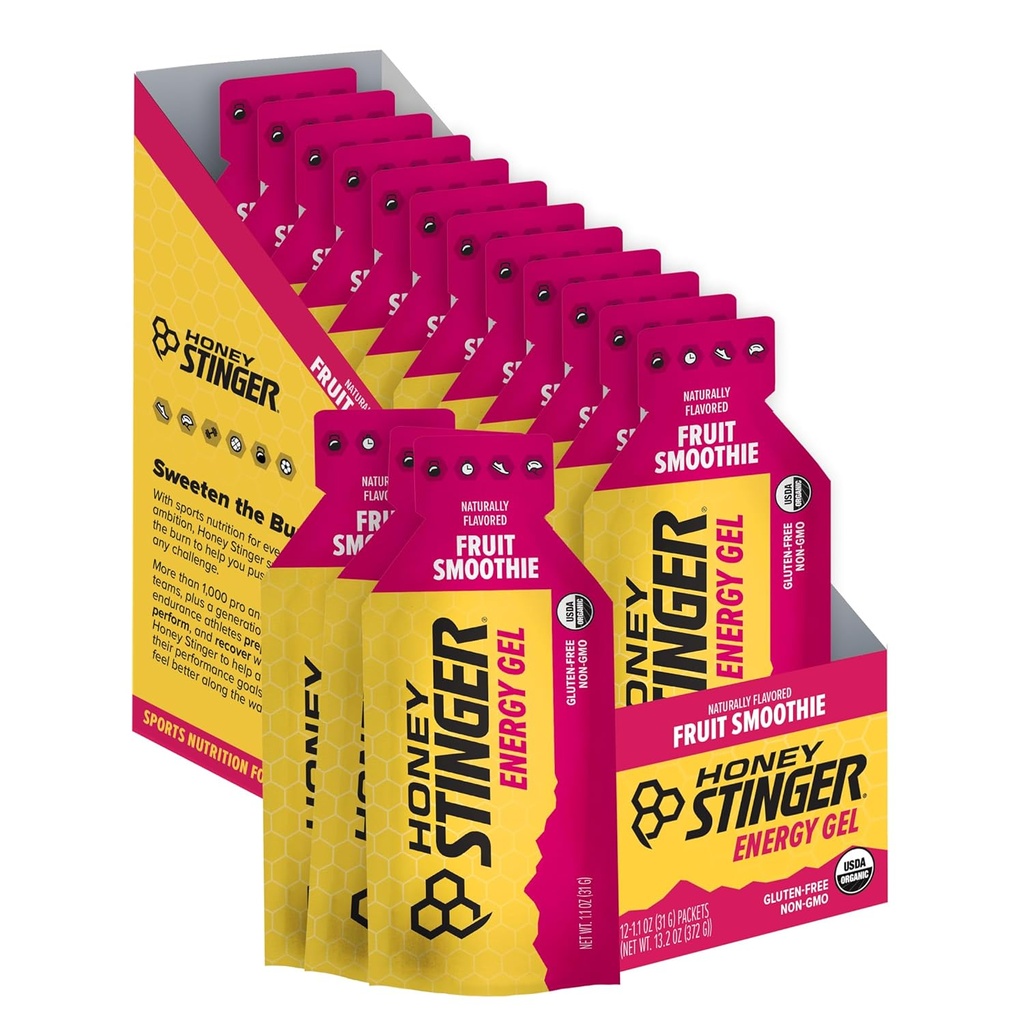 Honey Stinger Organic Fruit Smoothie Energy Gel, Gluten Free &amp; Caffeine Free, para el ejercicio, funcionamiento y rendimiento, Sports Nutrition for Home &amp; Gym, Pre and Mid Workout, 12 Pack, 13.2 Ounce
