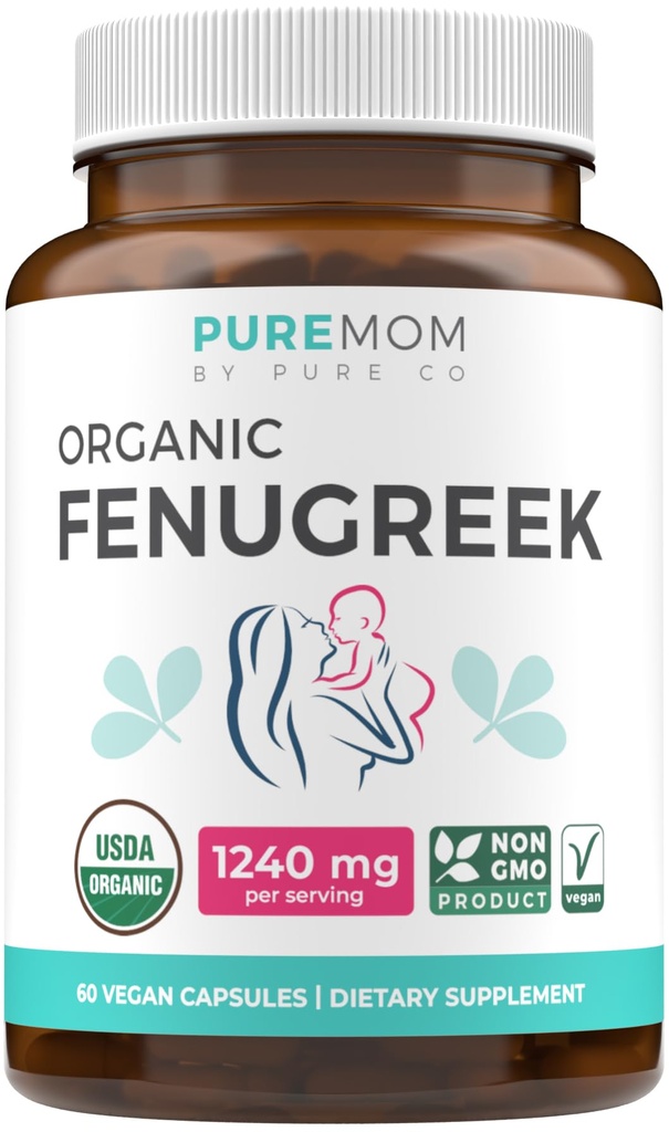 USDA Organic Fenugreek Capsules for Women - Effective Lactation Supplement for Increased Breast Milk Supply - Herbal Breastfeeding Support for Mothers - Gluten Free - 60 Vegan Capsules (No Pills)