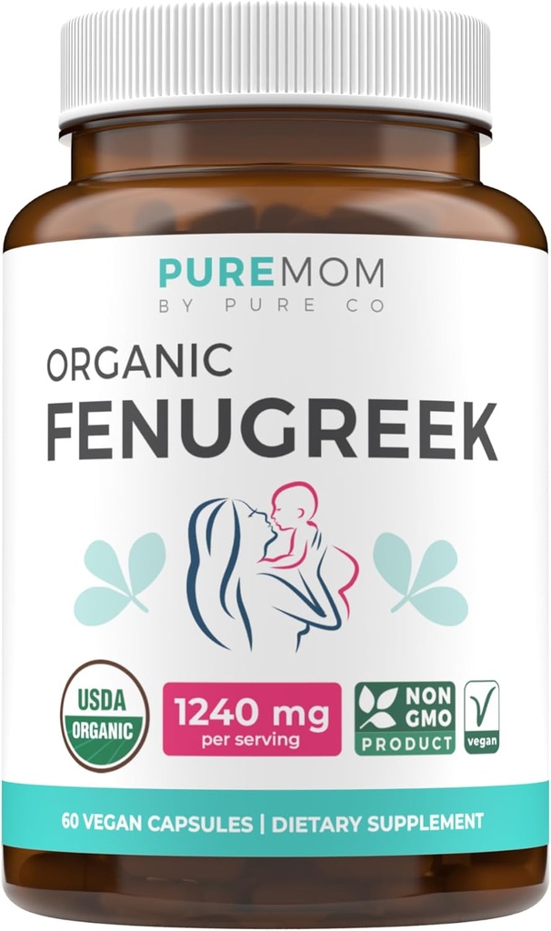 USDA Organic Fenugreek Capsules for Women - Effective Lactation Supplement for increased Breast Milk Supply - Herbal Breastfeeding Support for Mothers - Gluten Free - 60 Vegan Capsules (No Pills)