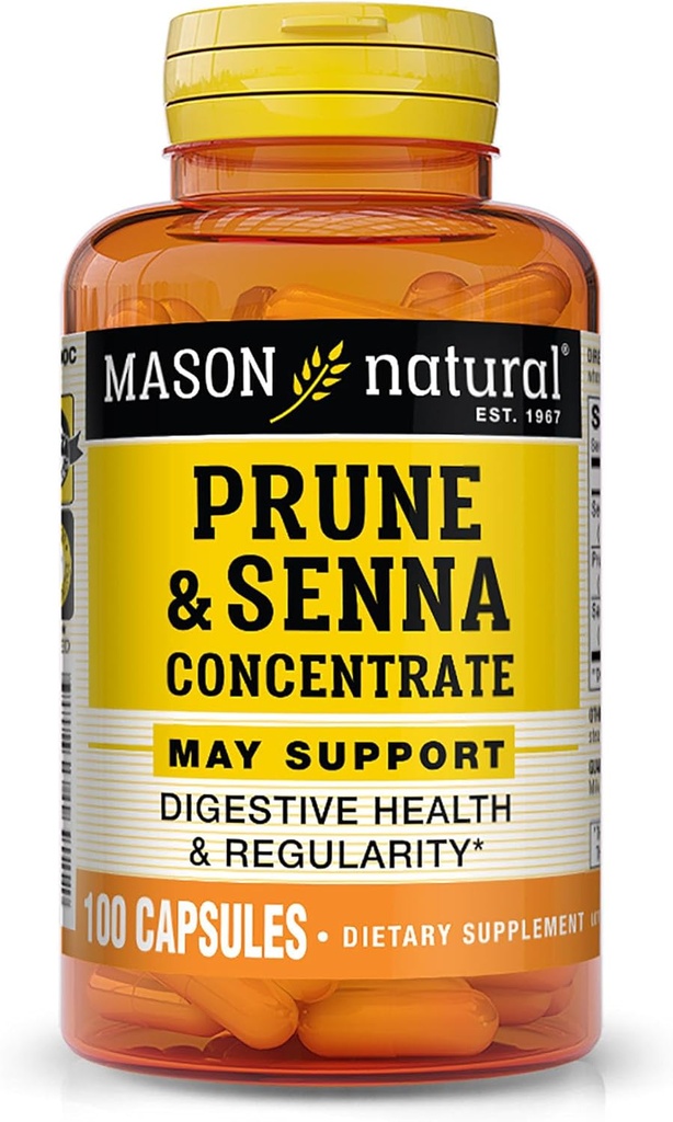 MASON NATURAL Prune Senna Concentrate, Natural Vegetable Laxative for Regularity and Supports Bowel " Funciones Digestivas, 100 cápsulas