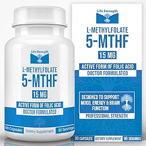 L-Methylfolate 15 MG, Optimized & Highly Bioactive Methyl Folate, 5-MTHF Supplement for Mood and Immune Support, Natural Diet Supplement for Energy, Non-GMO & Gluten-Free, 90 cápsulas