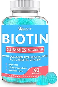 Biotina Gummies, Vitaminas de Biotina Libre de Azúcar para Mujeres &amp; Hombres apoya el crecimiento del cabello, uñas &amp; piel, biotina Chewable y suplemento de colágeno