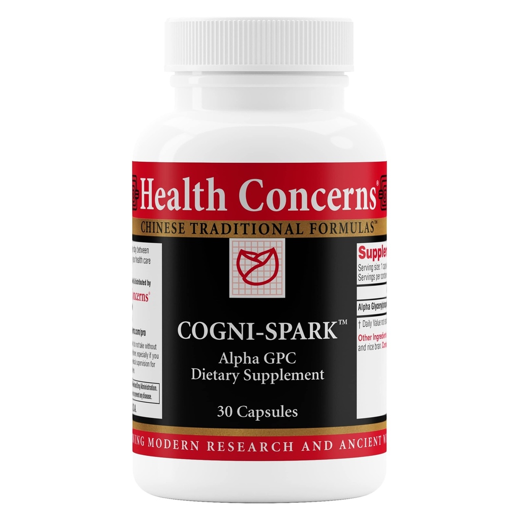 Salud Preocupa Cogni-Spark – Apoyo al cerebro para la memoria, el foco y la claridad mental – Suplemento Choline Alpha-GPC para la Cognición, función nerviosa " Longevidad – Fórmula de Salud Cognitiva – 30 cápsulas