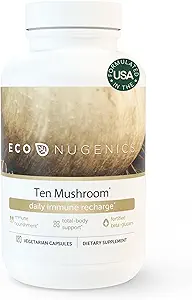 EcoNugenics Ten Mushroom Supplement: Daily Immune Support, 120 Capsules – Lion’s Mane, Reishi, Cordyceps, Turkey Tail – Energy, Gut Health, Liver, Kidney, Cholesterol & Nootropic Brain Support