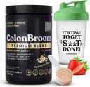 ColonBroom Premium Psyllium Husk Powder (Strawberry, 60 Servings) + Botella Shaker para Colon Broom Fiber Powder Drink Bundle - Colon Cleanse for Bloating Relief & Gut Health - Fiber Powder Supplement