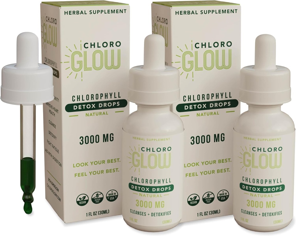 Chloroglow Liquid Chlorophyll Oxygen Drops 3000mg | Metabolism Supplement | Immune Support | Natural Detox |Altitude Sickness Aid | Body Deodorizer 30ml (Pack of 2)