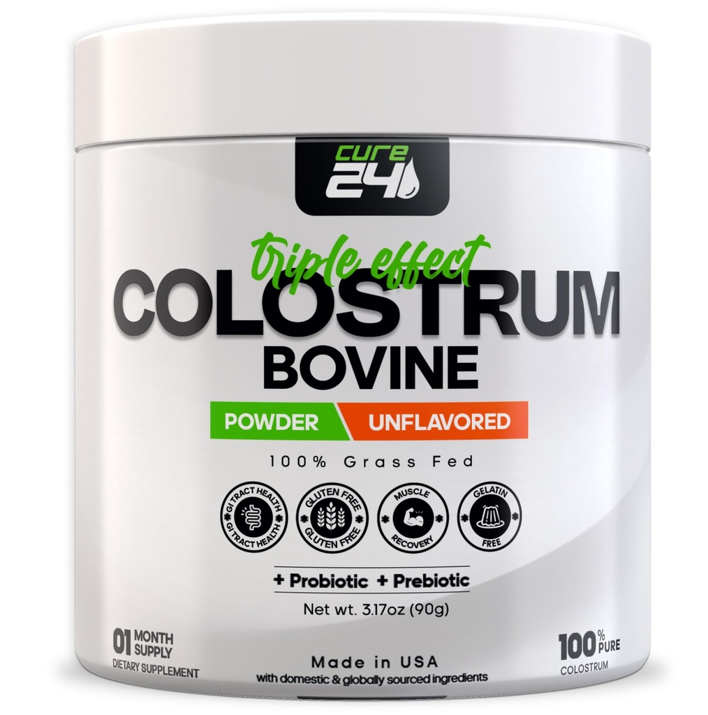 Bovine Colostrum X3 Suplemento Polvo para Humanos, 100% Puro Todo Natural Grass Superfood, High IgG, Plus Probiótico " Prebiótico, Desarrollado, Hecho en EE.UU.
