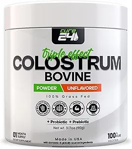 Bovine Colostrum X3 Suplemento Polvo para Humanos, 100% Puro Todo Natural Grass Superfood, High IgG, Plus Probiótico " Prebiótico, Desarrollado, Hecho en EE.UU.