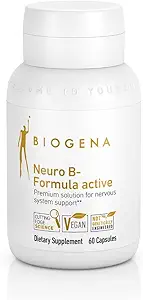 Biogena Complejo de vitamina B cápsulas con todos los 8 b-Vitamins B1, B2, B6, B12, folato, niacina, biotina y ácido pantoténico para soportar Psiquiatría y sistema nervioso** - Neuro B-Formula Oro activo