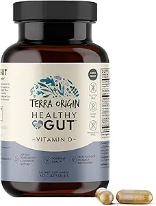TERRA ORIGIN Gut sano con vitamina D 5000 UI TENIDO 60 cápsulas TENIDO Suplementos de Salud Gut para Hombres y Mujeres TENIDO Apoyo Digestión y Gas