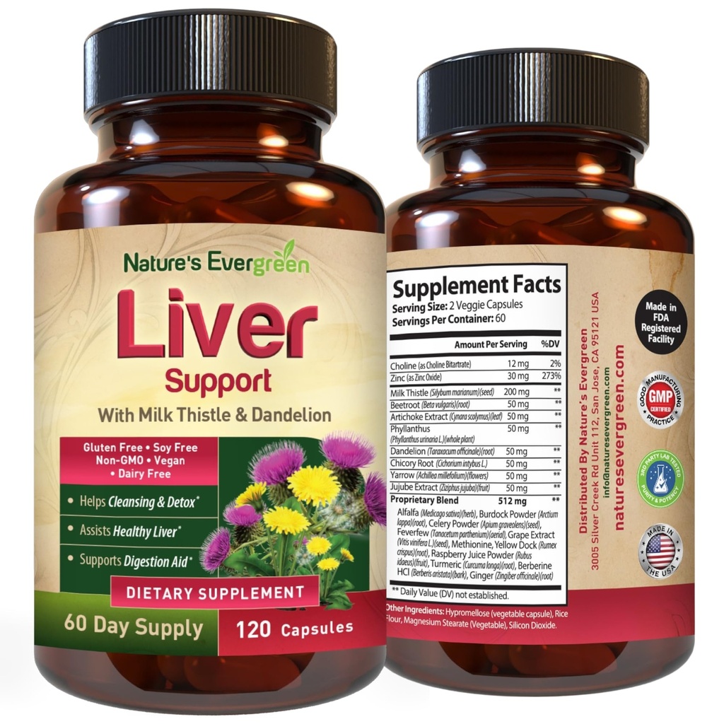 Liver Cleanse Detox " Reparación peru Herbal Liver Support Supplement w/ 20+ Liver Health Nutrients, Milk Thistle, Turmeric, Ginger, Dandelion, Zinc, Artichoke " más para Optimal Liver Support TEN 120 Capsules