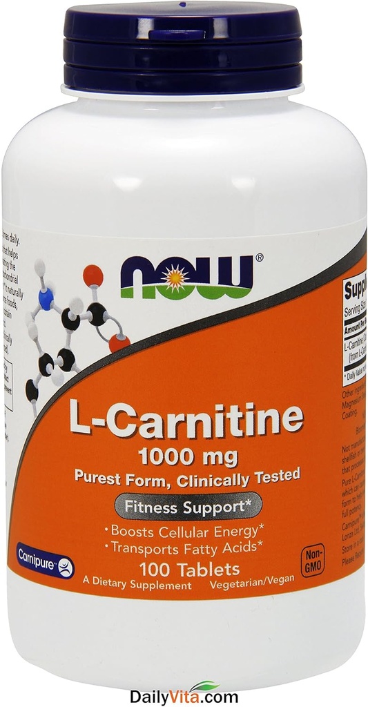 Ahora Alimentos: L-Carnitina Fitness Soporte 1000mg, 100 fichas